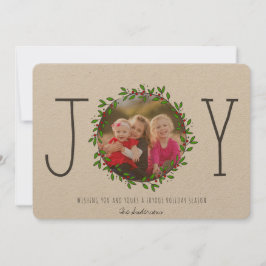 Cartão De Festividades Simples Joy Wreath Kraft Foto de Natal