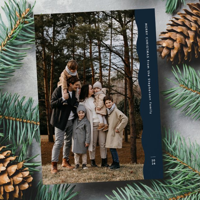 Cartão De Festividades Simples marinho de duas fotos de ponta ondulada Na (Criador carregado)