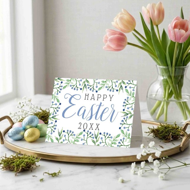Cartão De Festividades Simples Mirtilos de Primavera Feliz Páscoa (Criador carregado)