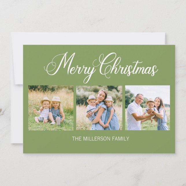 Cartão De Festividades Simples Moderno Feliz Natal 3 Foto Verde (Frente)