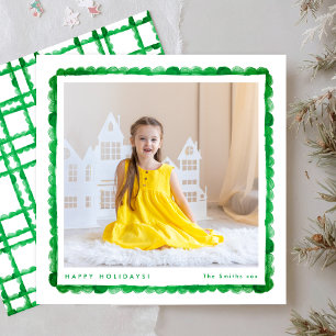 Cartão De Festividades simples moldura de foto verde retrô natal moderno