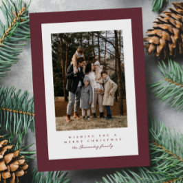 Cartão De Festividades Simples moldura de tweed grená de foto de Natal