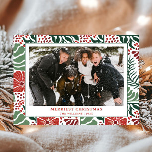 Cartão De Festividades Simples Natal do Padrão Vermelho Verde Moderno