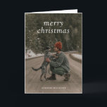 Cartão De Festividades Simples Natal Verde Moderno<br><div class="desc">Um cartão de Natal moderno com "natal alegre" em uma fonte serif simples sobre sua foto favorita. O dentro tem sua mensagem personalizada em verde-escuro.</div>