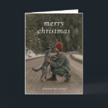 Cartão De Festividades Simples Natal Verde Moderno<br><div class="desc">Um cartão de Natal moderno com "natal alegre" em uma fonte serif simples sobre sua foto favorita. O dentro tem sua mensagem personalizada em verde-escuro.</div>