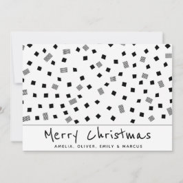 Cartão De Festividades Simples Padrão Preto e Branco Moderno Feliz Natal
