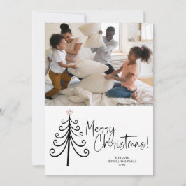 Cartão De Festividades Simples Preto Foto Branca Feliz Árvore de Natal