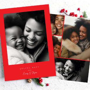 Cartão De Festividades simples quadro moderno feliz Natal branco e vermel