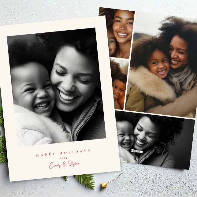 Cartão De Festividades simples quadro moderno vermelho e creme Natal feli (Criador carregado)