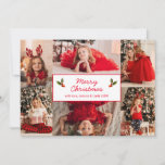 Cartão De Festividades Simples Red Photo Collage Natal Moderno<br><div class="desc">Cartão de Natal com fotografia moderno com um esquema simples que inclui uma colagem de seis das suas fotografias familiares favoritas. No meio está a saudação "Feliz Natal" em um roteiro elegante em vermelho sobre um fundo branco. O verso tem sua mensagem personalizada.</div>