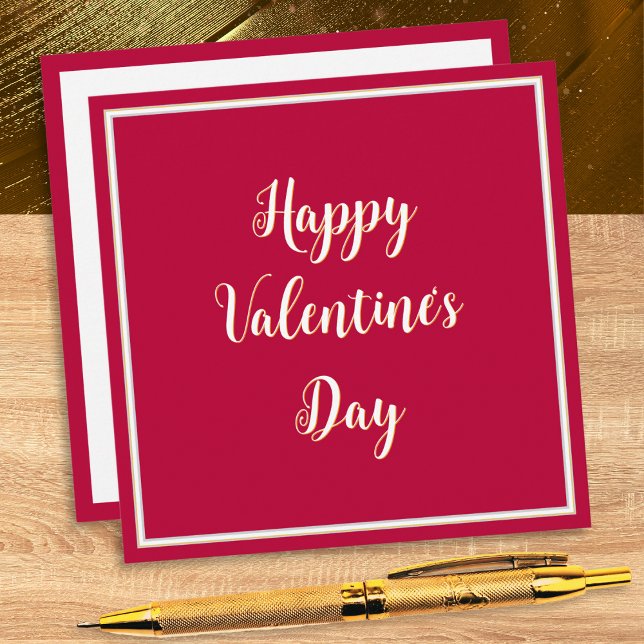 Cartão De Festividades Simples Roteiro Elegante Feliz Dia dos Namorados (A simple and stylish Valentine card with 'Happy Valentine's Day' in white script on a red background)