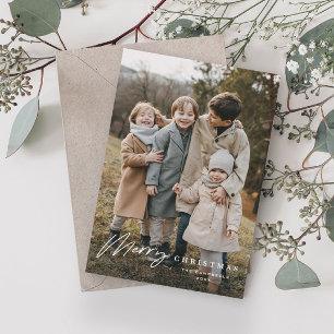 Cartão De Festividades Simples Script 3 Foto Feliz Natal