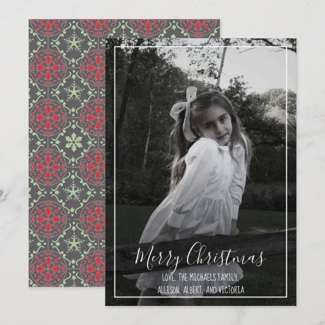 Cartão De Festividades Simples Script de Caligrafia de Foto Feliz Natal (Frente/Verso)