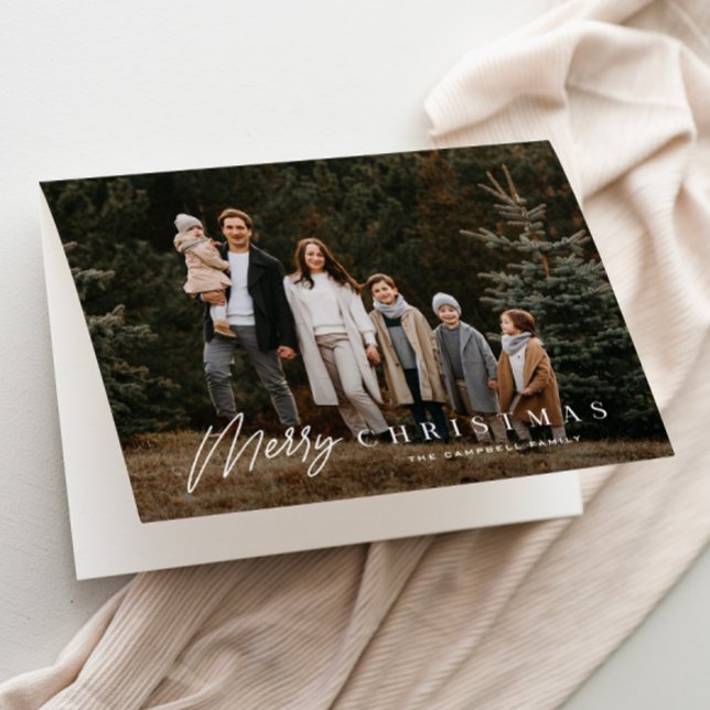 Cartão De Festividades Simples Script Feliz Natal 3 Foto Natal (Elegant Type Overlay 3 Photo Christmas Holiday Cards.)
