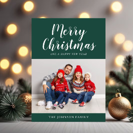 Cartão De Festividades Simples Script Verde Um Natal De Foto