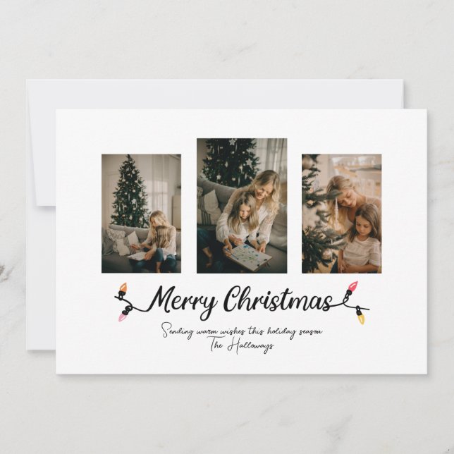 Cartão De Festividades Simples String Lights 3 Foto Natal (Frente)