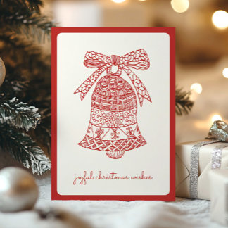 Cartão De Festividades Simples Vintage Bell Feliz Natal Vermelho
