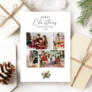 Cartão De Festividades Simples White 4 Foto Colagem de Natal Greenerescên