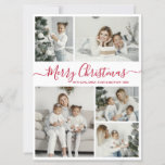 Cartão De Festividades Simples White Red 5 Photo Collage Natal<br><div class="desc">Cartão de Férias de Natal Simples, Elegante, Branco da Caligrafia e Vermelho 5. Este modelo festivo, minimalista e cômico de cinco (5) cartões de natal de fotográfico apresenta uma bonito colagem fotográfica e diz "Feliz Natal"! O texto de saudação de "Feliz Natal" é escrito em um belo tipo de letra...</div>