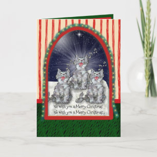 Cartão De Festividades Singing Watercolor Christmas Cats Personalized