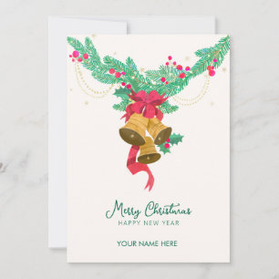 Cartão De Festividades Sino de Natal aquarela