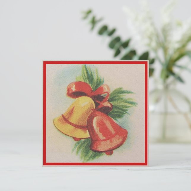 Cartão De Festividades Sinos de Natal dos anos 40 (Em pé/Frente)