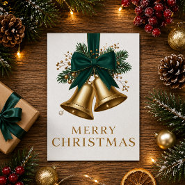 Cartão De Festividades Sinos de Natal Dourados Feliz Natal Feriado