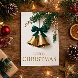 Cartão De Festividades Sinos de Natal Dourados Feliz Natal Feriado
