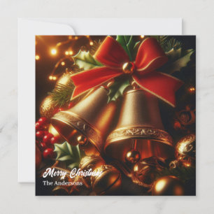 Cartão De Festividades Sinos de Natal e bagas sagradas do ouro de vindima