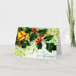 Cartão De Festividades Sinos de Restauração Vintage e Natal Holly