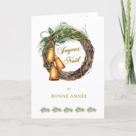 Cartão De Festividades Sinos Holly Pine de Natal Francês