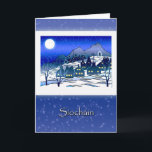 Cartão De Festividades Síocháin, Snowy Village<br><div class="desc">Feliz cartão de Natal escrito em gaélico irlandês. O texto do Cobrir se traduz como "Paz". Dentro traduz como "Feliz Natal". Uma cidade de vilarejo quente nos sopés antes das montanhas. Lua e neve enchem o céu. O brilho quente vem das janelas de construção da aldeia. Arte, imagem e copyright...</div>