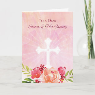 Cartão De Festividades Sister and Family Easter Blessings Pink Watercolor