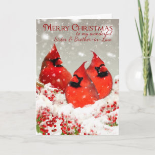 Cartão De Festividades Sister & Brother-in-Law, Oil Painted Red Cardinals