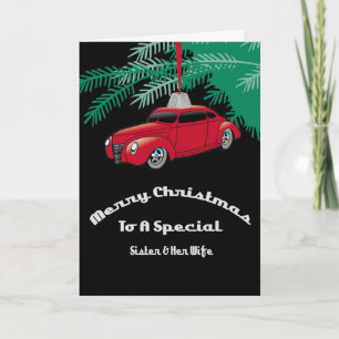 Cartão De Festividades Sister & Wife Red Hotrod Christmas Card