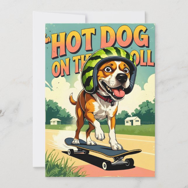 Cartão De Festividades Skateboarding Dog Summer Funny Retro Beach  (Frente)