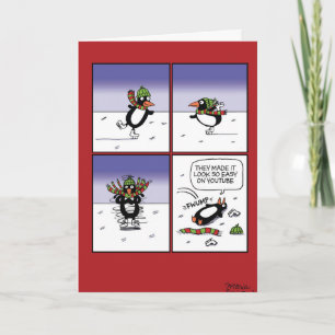 Cartão De Festividades Skating Penguin Christmas Funny Card