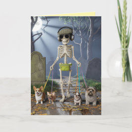 Cartão De Festividades Skeleton Walkin' the Dog Card