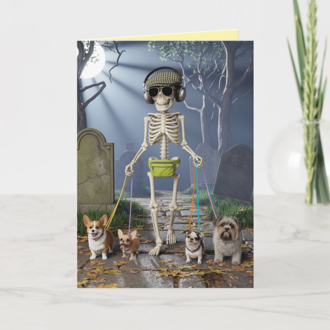 Cartão De Festividades Skeleton Walkin' the Dog Card (Frente)