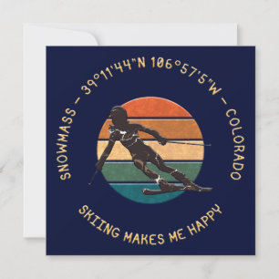 Cartão De Festividades Ski Snowmass, Colorado - Woman Skier, Texto Amarel