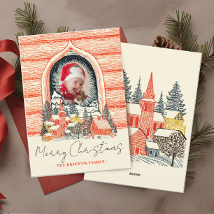 Cartão De Festividades Ski Village Resort Town One Photo Christmas