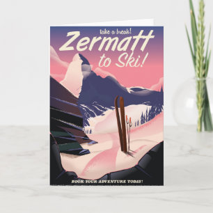 Cartão De Festividades Ski Zermatt - poster de retro de férias