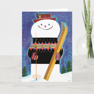 Cartão De Festividades Skis para Snowman