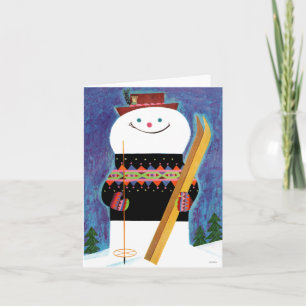 Cartão De Festividades Skis para Snowman