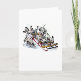Cartão De Festividades Sledding Dalmatian Pups