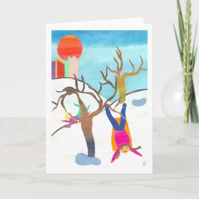 Cartão De Festividades Sledding no Central Park (Frente)