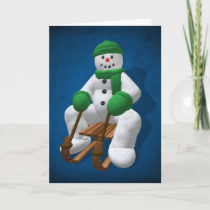 Cartão De Festividades Sledding Vintage Snowman