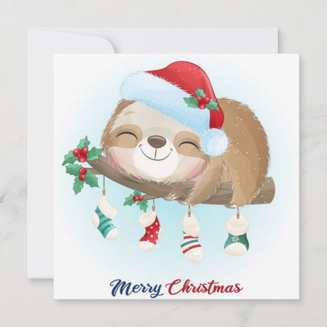 Cartão De Festividades Sloth de Natal (Frente)
