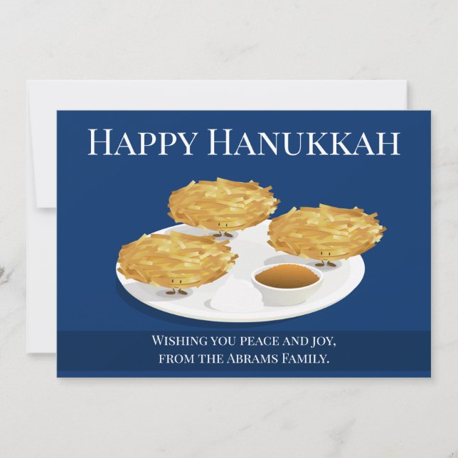 Cartão De Festividades Smiley Latkes Cartoon Holiday Hanukkah (Frente)