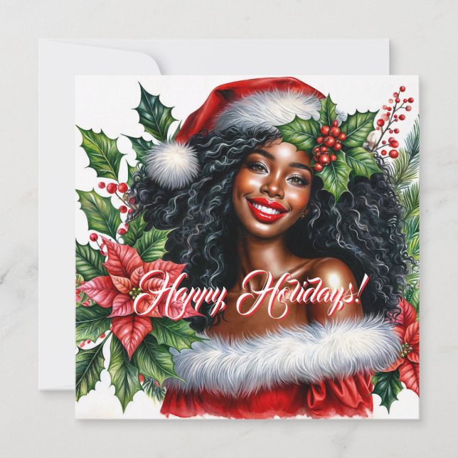 Cartão De Festividades Smiling Black Woman Happy Holidays (Frente)
